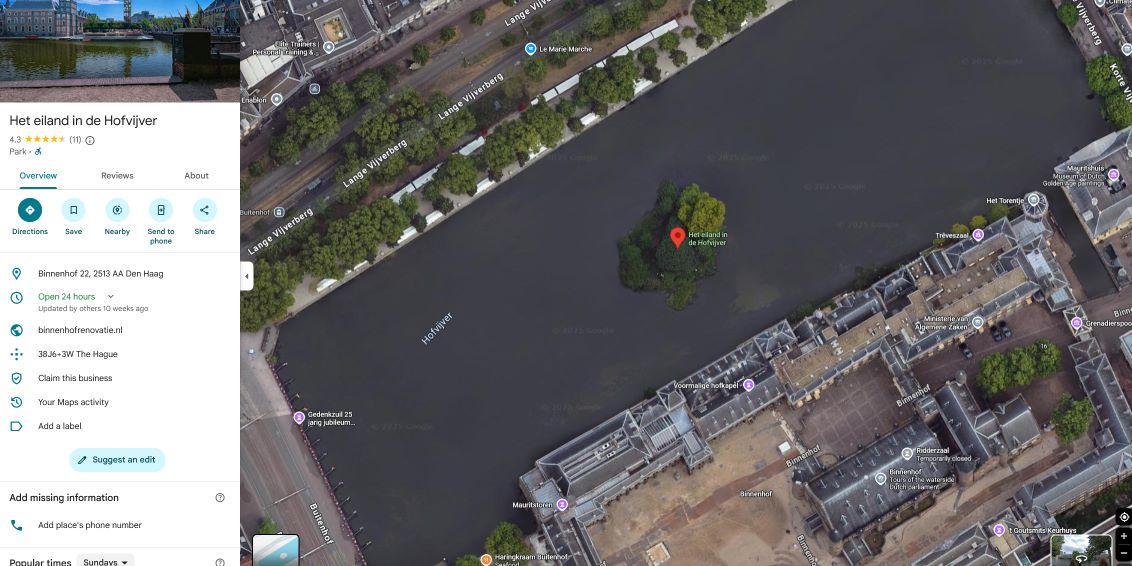 Het eiland in de Hofvijver